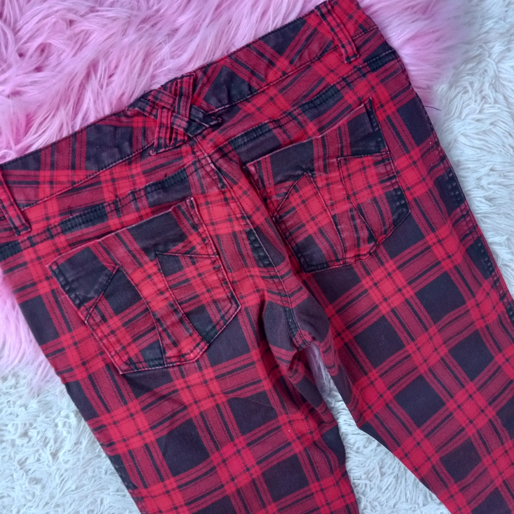 Tripp nyc nwot red&black plaid punk rock skinny jeans! 31-32" waist - Picture 3 of 5